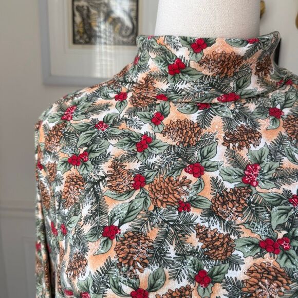 Vintage Cornerstone Pinecone Snowflake Holly Turtleneck XL - Picture 1 of 6